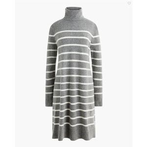 J Crew Women XS Relaxed Sweater Dress Gray White Striped Wool Blend Turtleneck